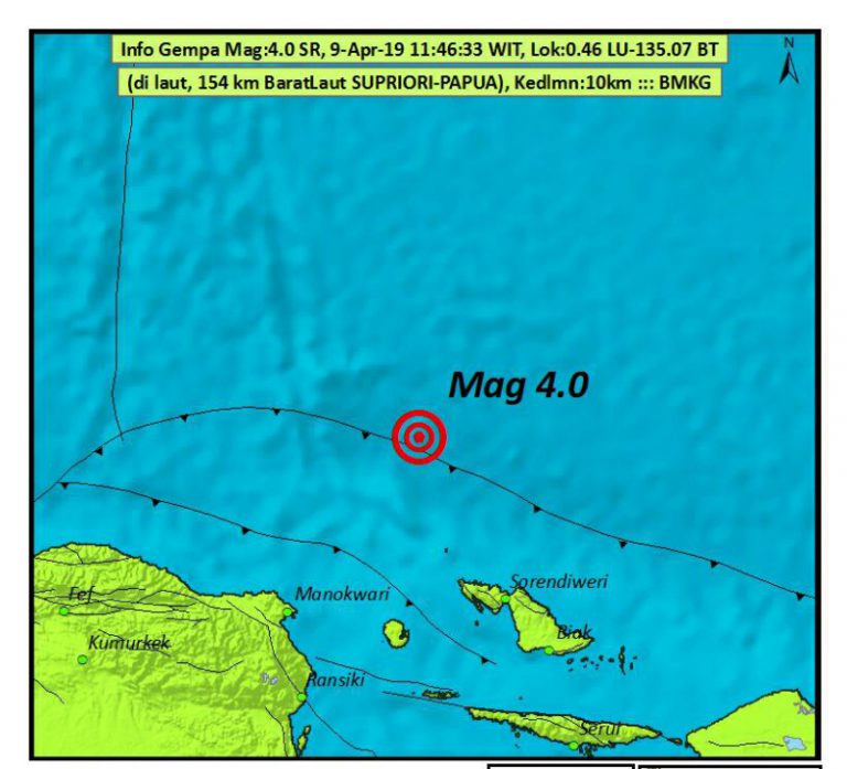 Gempa 4.0 Magnitudo Guncang Supiori, Papua
