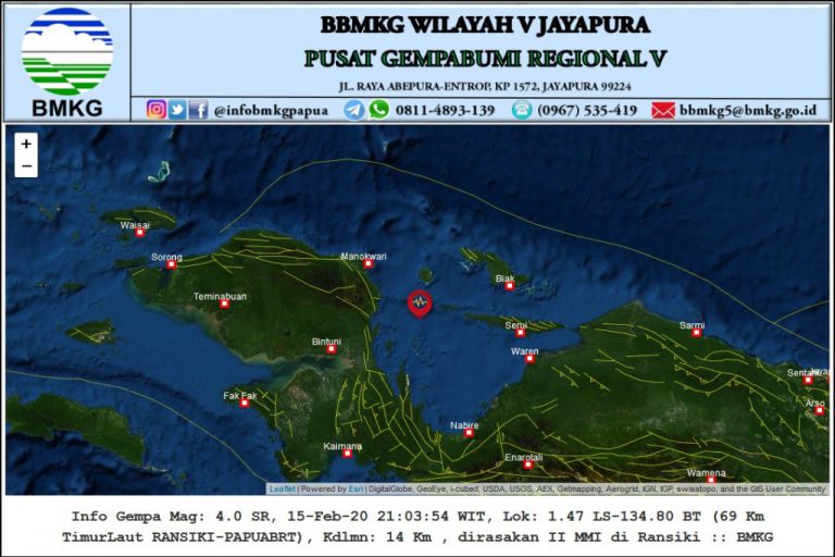 Gempa Magnitudo 4.0 Guncang Ransiki, Tak Berpotensi Tsunami