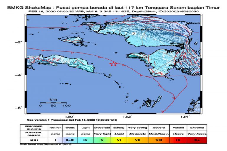 BMKG : Gempa di Seram Timur 5,8 M Terasa hingga Sorong
